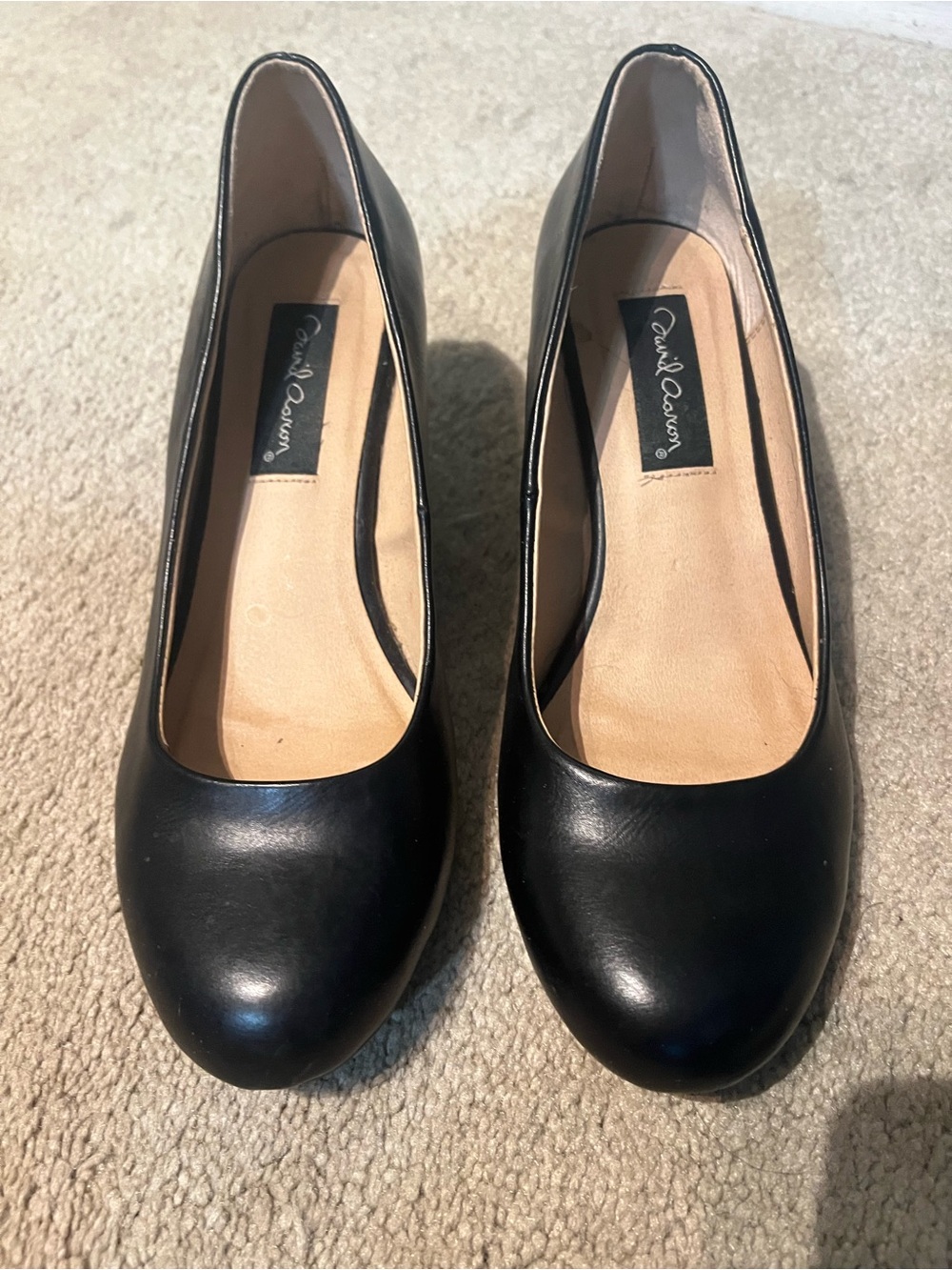 David Aaron Classic Black Round Toe Leather Wedge Sz 8.5